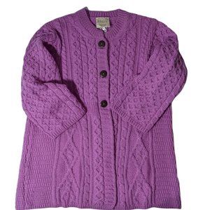 Kilronan Knitwear 3/4 Sleeve Cardigan Sweater Purple Heavyweight Wool Large